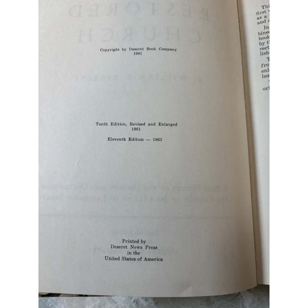 The Restored Church William E Berrett 1963 11th Ed LDS Mormon History‎ Hardcover